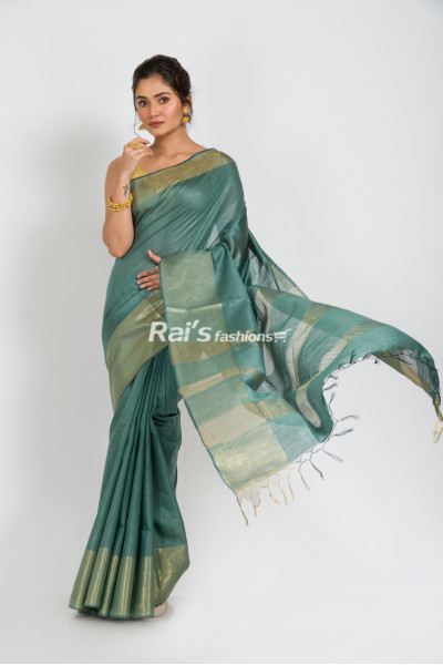 Pure Munga Silk Saree With Golden Zari Highlighted Border And Stripes Pallu (KR162)